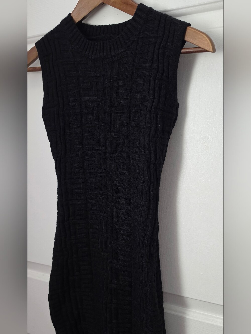 Monogram Knit Mini Stylish Bodycon Black Dress - Picture 6 of 8